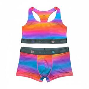 Woxer Womens M Rainbow Tie Dye Sports Bra Boxer Brief Set Comfy Breathable NWOT